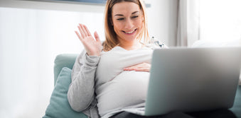 pregnant woman planning a virtual baby shower