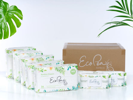 Packs of EcoPea bamboo biodegradable diapers